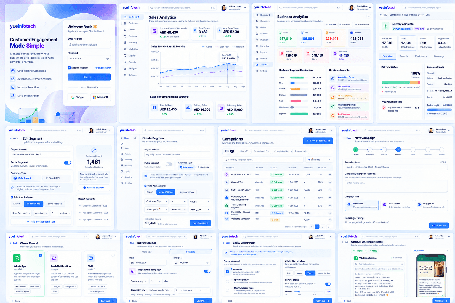 Yue Restaurant CRM campaign builder interface
